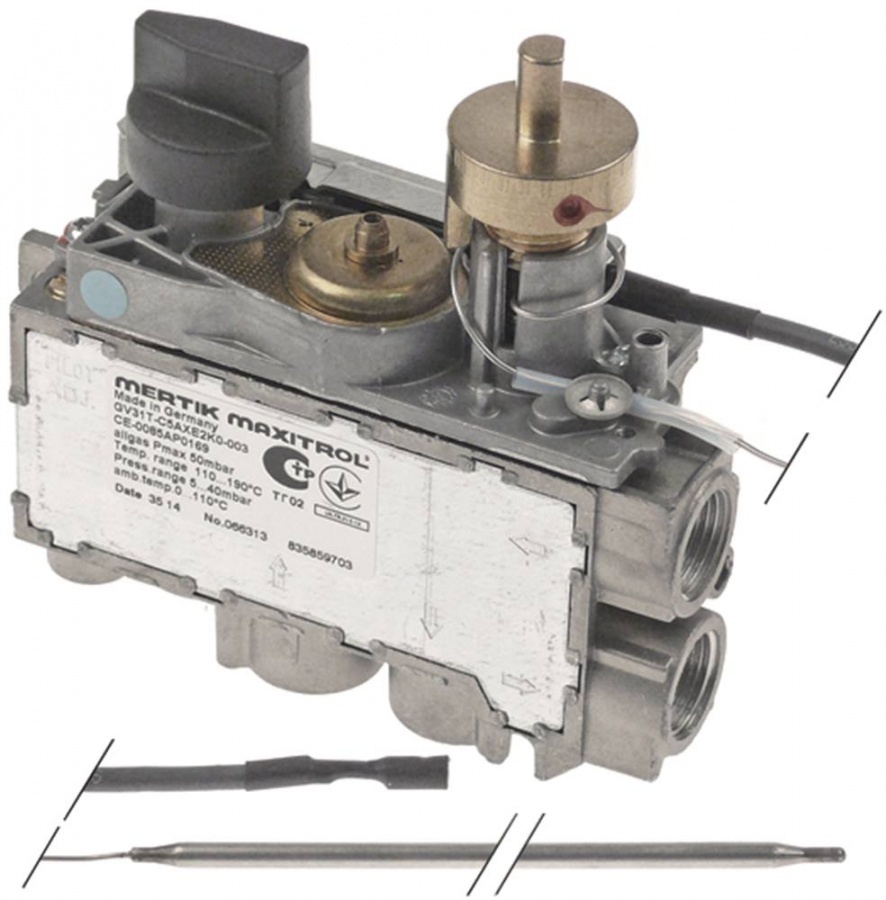 MERTIK GAS VALVE WITH THERMOSTAT TYPE GV31T-C5AXE2K0 (110-190°C, GAS INLET BOTTOM 3/8")