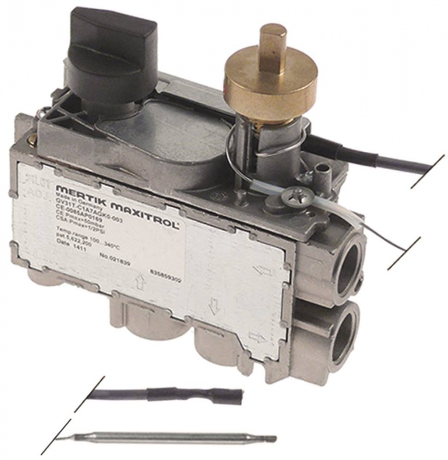 MERTIK GAS VALVE WITH THERMOSTAT (100-340°C, GAS INLET BOTTOM ø 3/8")..