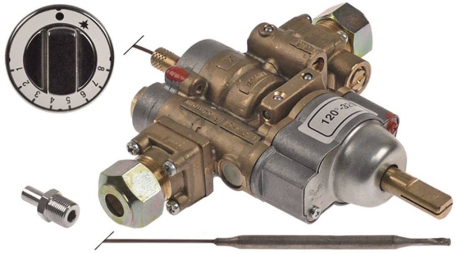 PEL GAS TAP WITH THERMOSTAT 24STS (T 100-300°C, GAS INLET M20 x 1.5, TUBE ø 12/10 mm)
