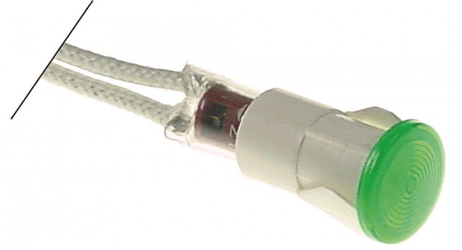 INDICATOR LIGHT GREEN (250V, SLIM, T 120°C, ø 12mm, 250mm)